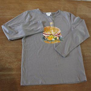 Crewcuts LS grey shirt w glitter cheeseburger